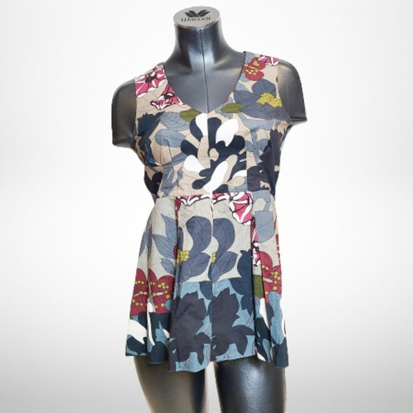 Marni Heathered Multi Floral Cotton Sleeveless Peplum Blouse/Top, - Picture 2 of 16